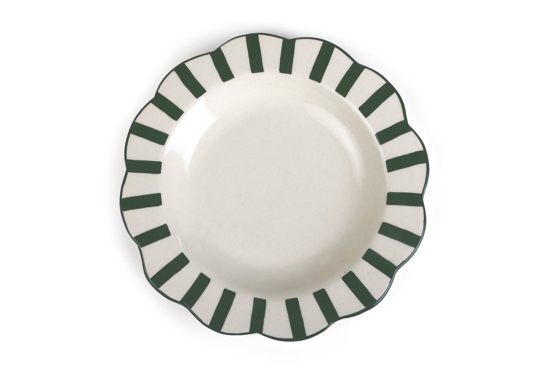 Ceramic Stripe Dinner Plate,  Olive Green - 10 x 10 x 1.25 Inches