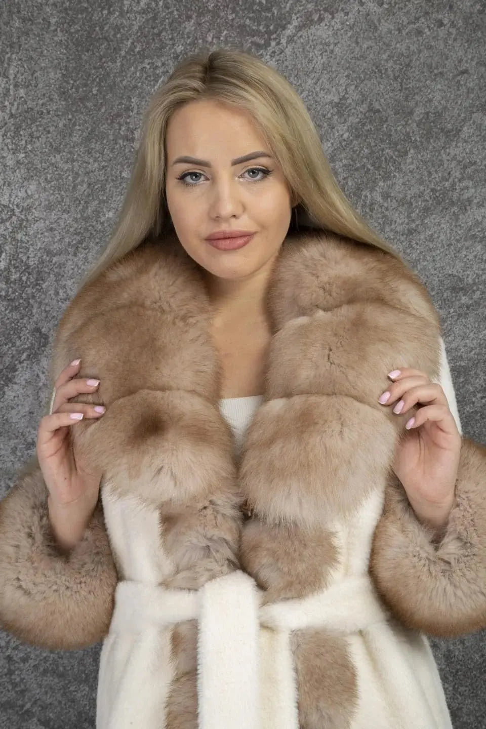 Opulent Llama and Fox Fur Belted Coat