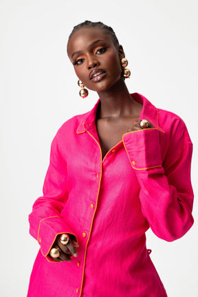 Linen NIKKI Button up Shirt in Pink