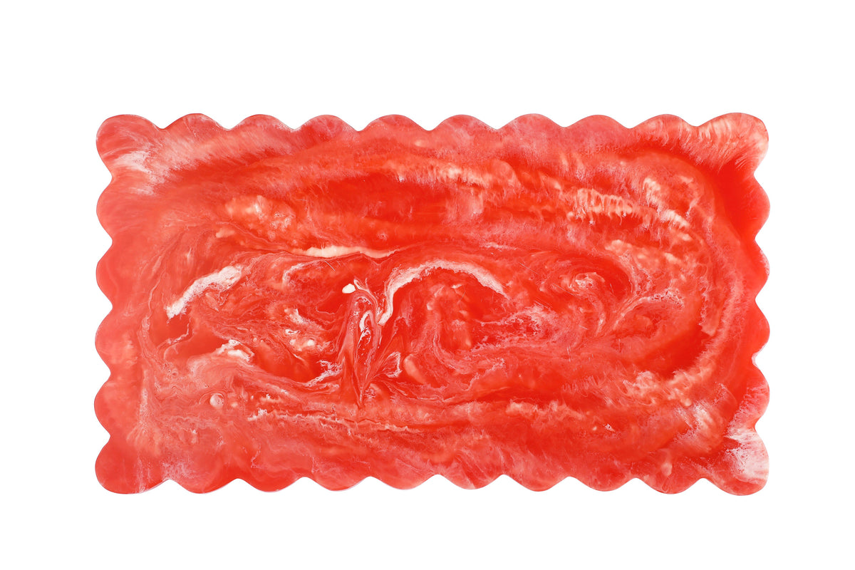 Scallop Rectangular Resin Cheese Board - Pink , 14 Inches
