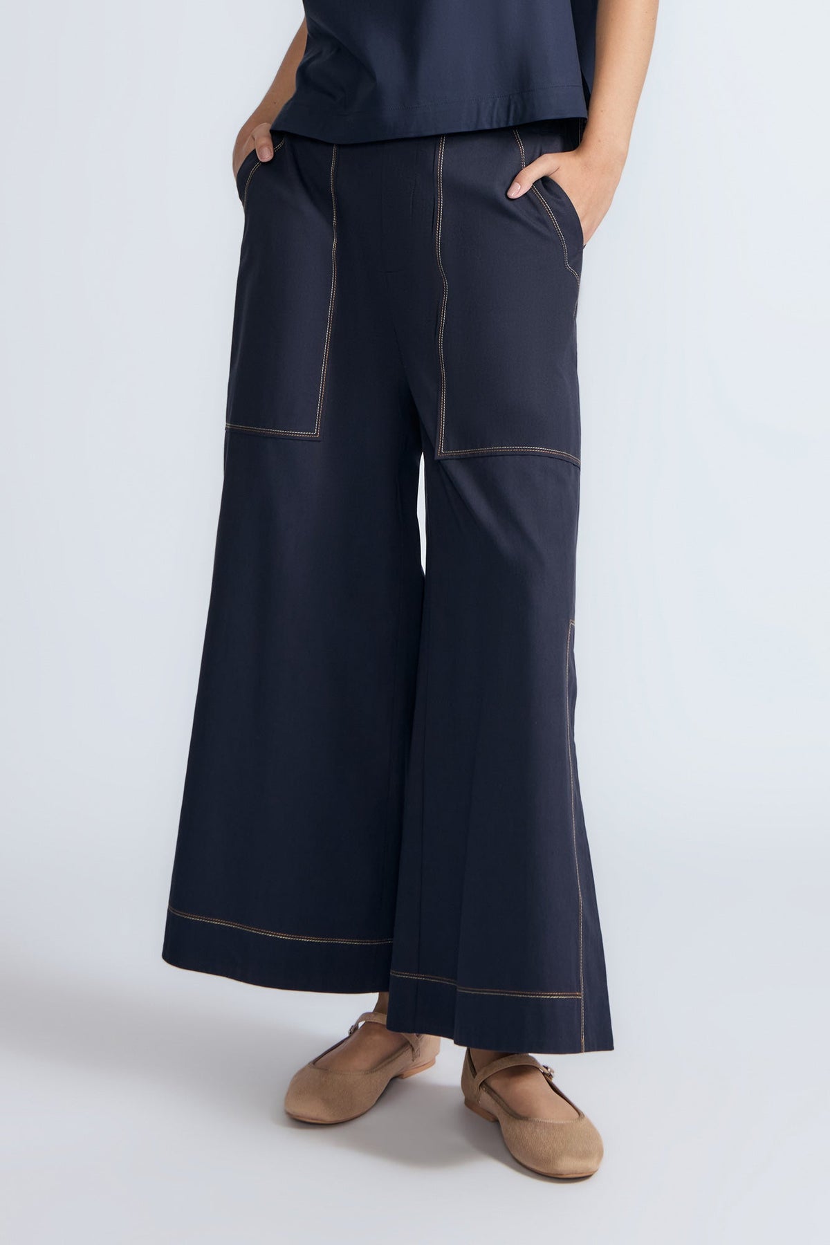 Zoe High-Rise Cotton Pants | Navy