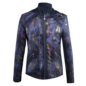 Black leather jacket with paint splatter details