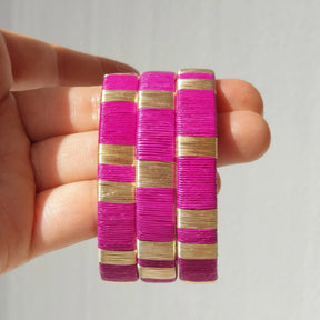 Fuschia Pink -14K Gold Bangle Set (3)