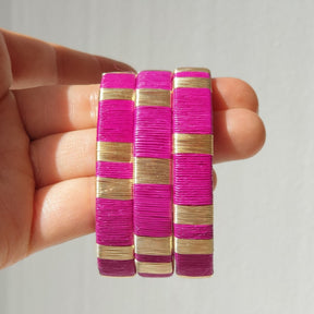 Fuschia Pink -14K Gold Bangle Set (3)