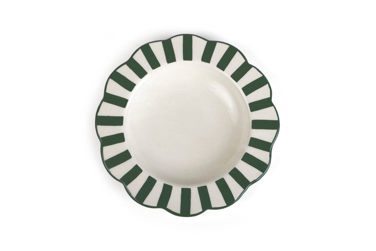 Ceramic stripe Salad Plate,  Olive green - 8.25 x 8.25 x 1.25 Inches