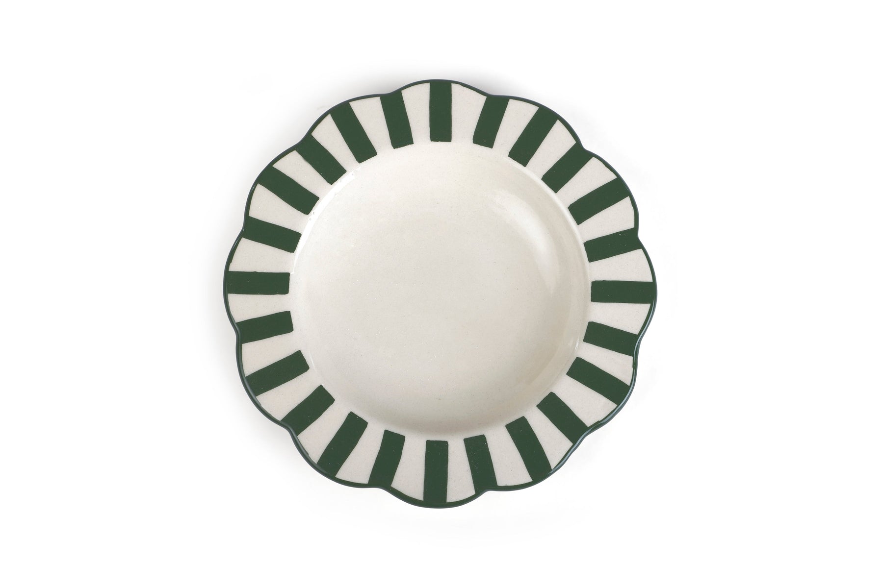 Ceramic stripe Salad Plate,  Olive green - 8.25 x 8.25 x 1.25 Inches