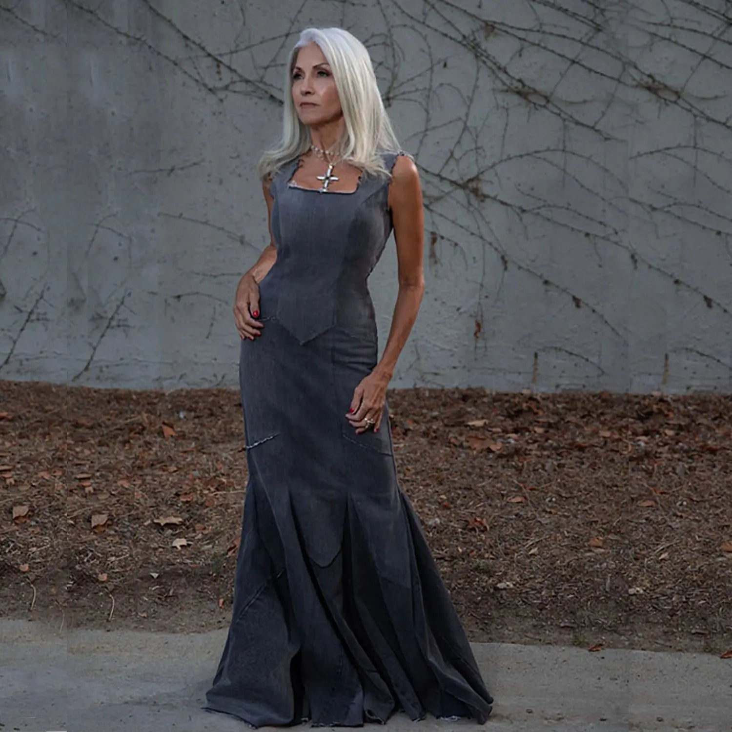 Diana Dress-Distressed Black Mermaid Gown