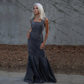 Diana Dress-Distressed Black Mermaid Gown