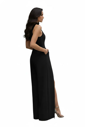 Black High-collar Slit-leg Jumpsuit