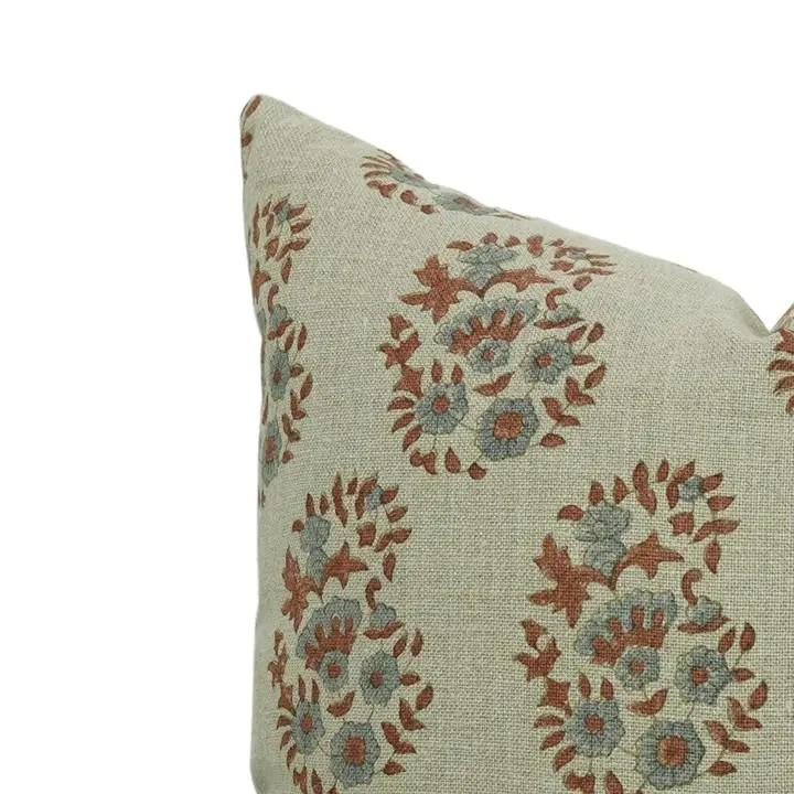 Floral Meadow Hand Block Pillow case Thick Linen - Anarkali