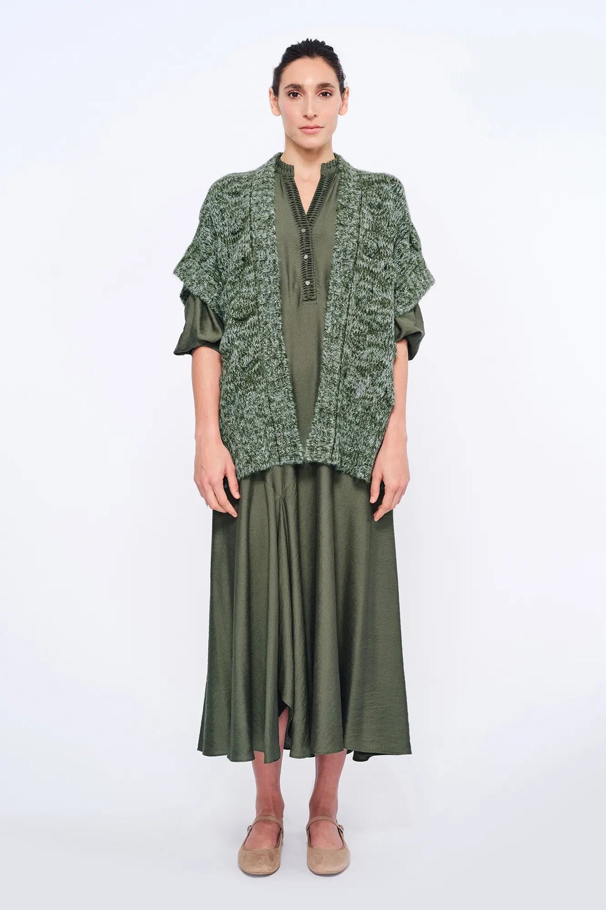 Dayana Alpaca Fringe Poncho | Olive Melange