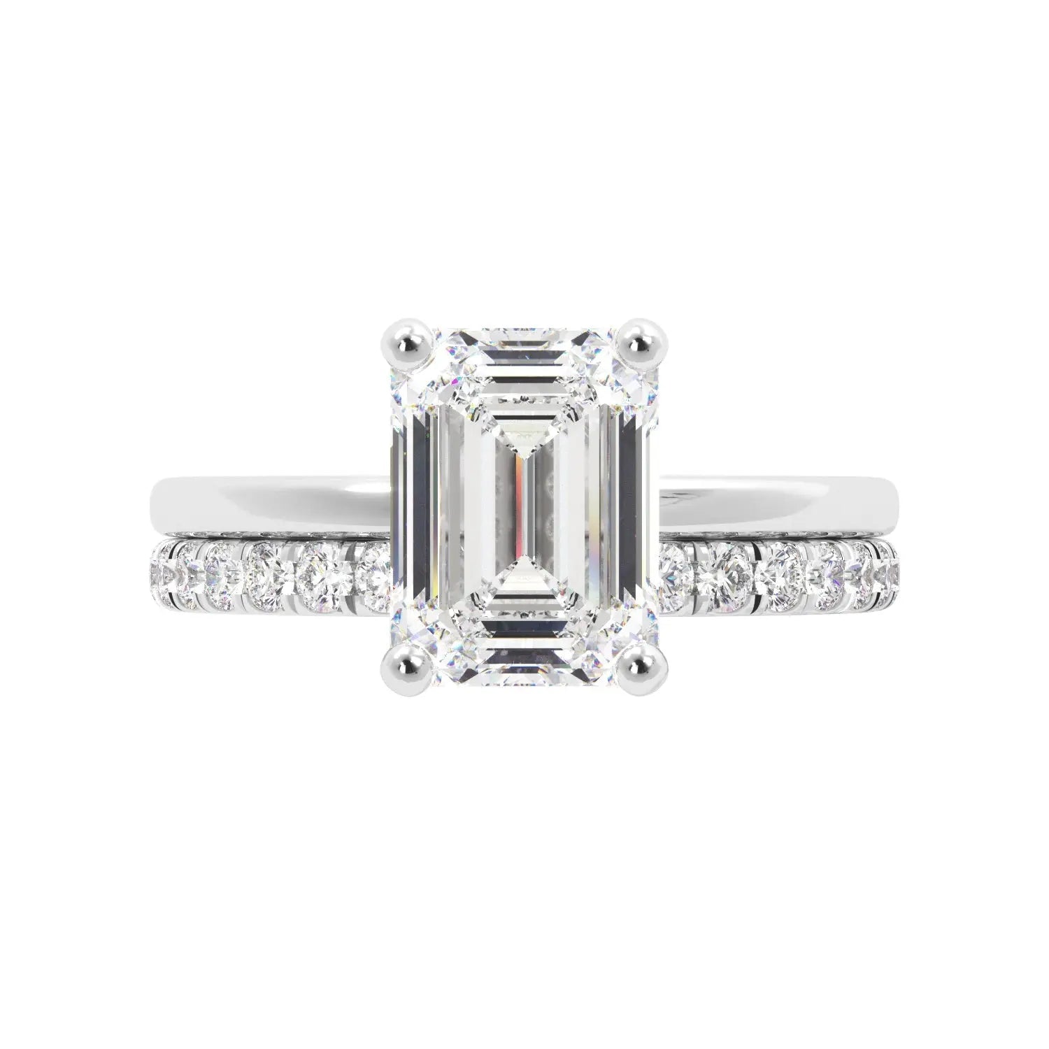 Emerald Cut Solitaire with Hidden Halo Engagement Ring Set