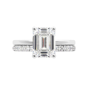 Emerald Cut Solitaire with Hidden Halo Engagement Ring Set