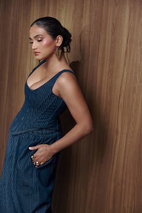 Denim Pinstripe LEAH Corset Top