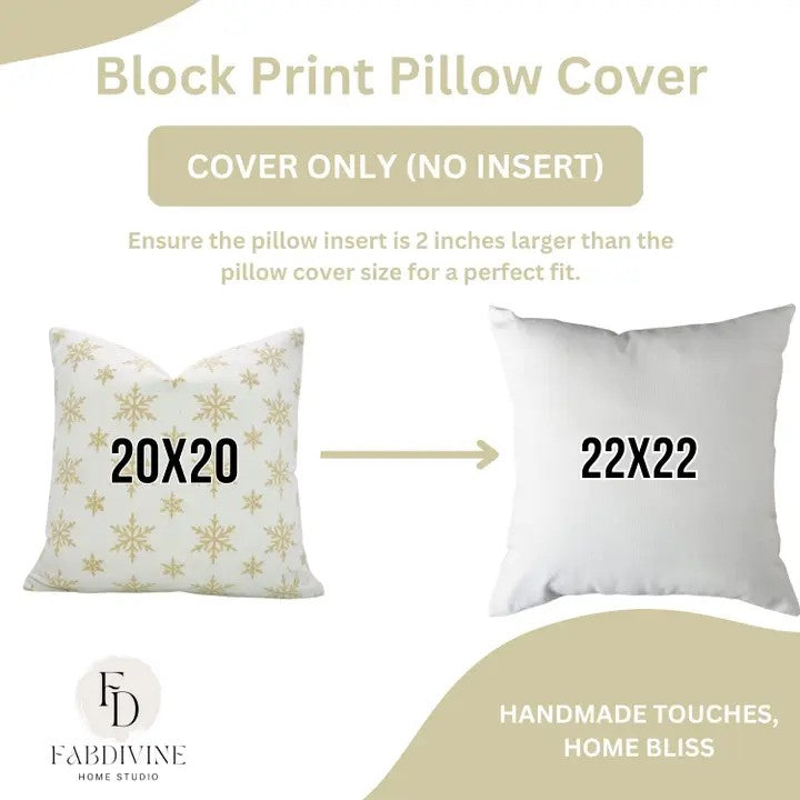 Classic Handmade  Block Print Thick Cotton White Pillow Cover - Sparkle