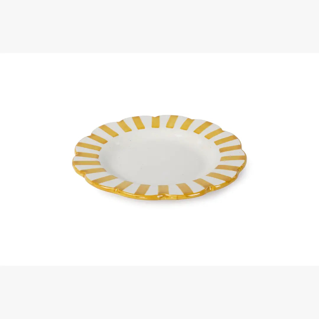 Ceramic stripe Salad Plate, Yellow , Red - 8.25x 8.25 x 1.25 Inches