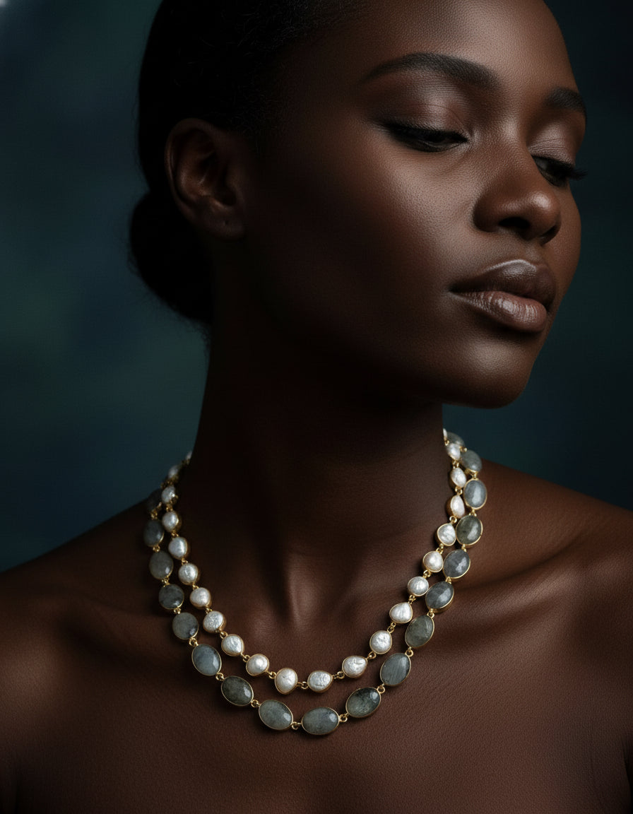 Baroque Pearl & Raw stone Necklace