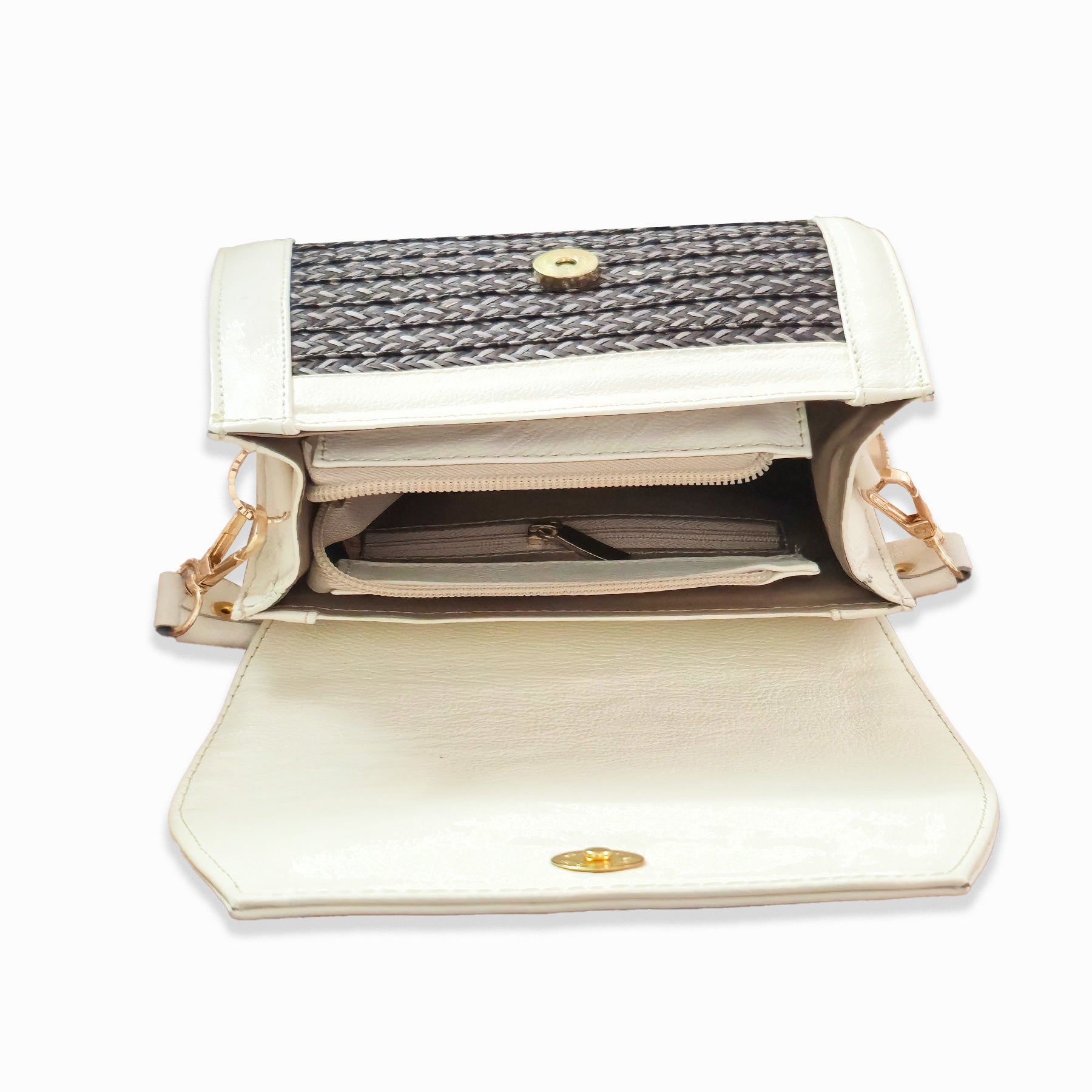 Beige Leather Crossbody Curvo Bag