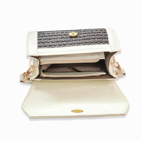 Beige Leather Crossbody Curvo Bag