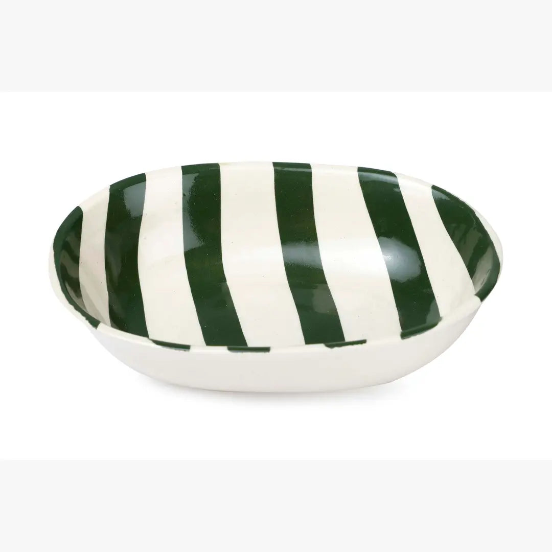 Ceramic stripe Bowl, Olive Green  7x5x2 Inches (Set of 4)
