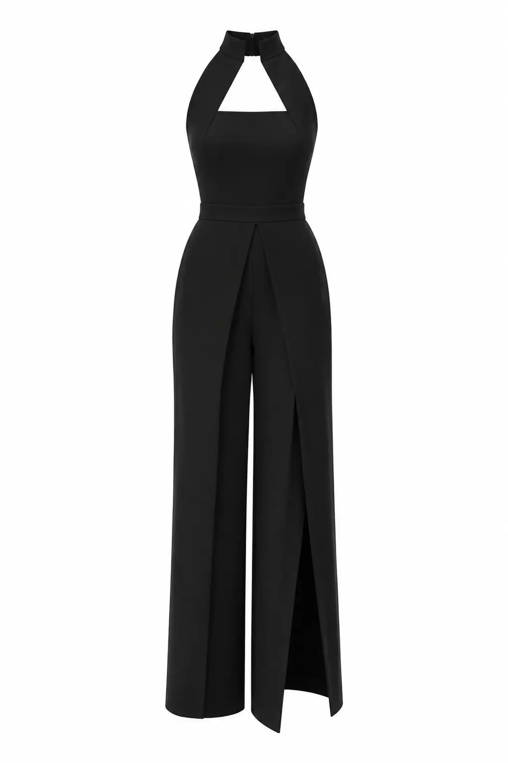 Black High-collar Slit-leg Jumpsuit