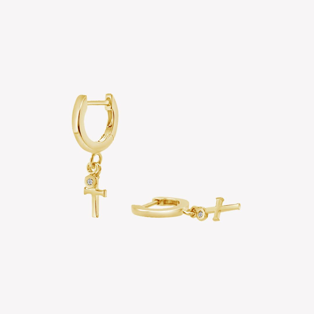 Calvary Cross Huggie Hoop Earrings