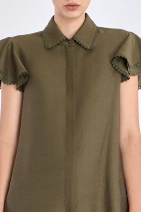 Clark Ruffle Sleeve Blouse | Olive