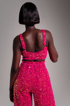 LIZA Sequin Pants in PINK SPINEL