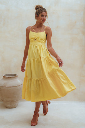 Rafaela Strappy Linen Midi Dress - Pineapple