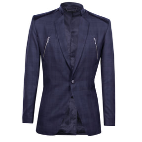 Gray checkered blazer with synthetic trim and zippers