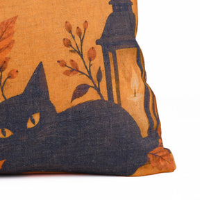 Spooky Season Linen Lumbar Pillow Cover - Ghost Black Cat