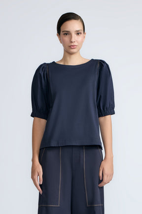 Jamie Textured Cotton Top | Navy