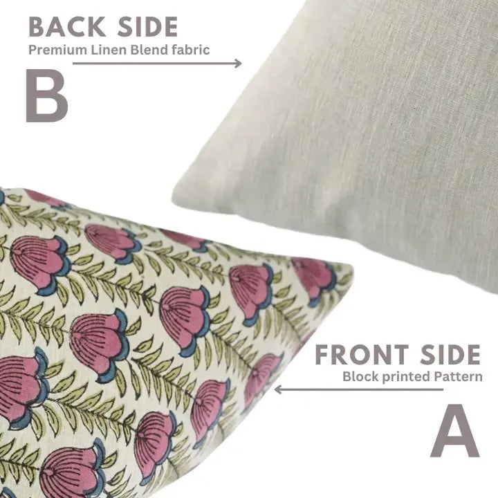 Bold Block Design Print Linen Blend Pillow Cover - Lotus