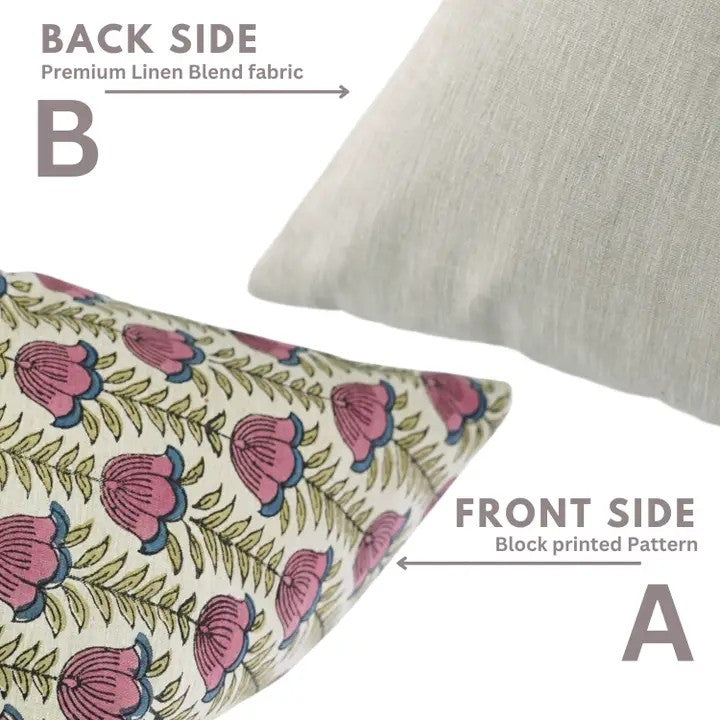 Bold Block Design Print Linen Blend Pillow Cover - Lotus