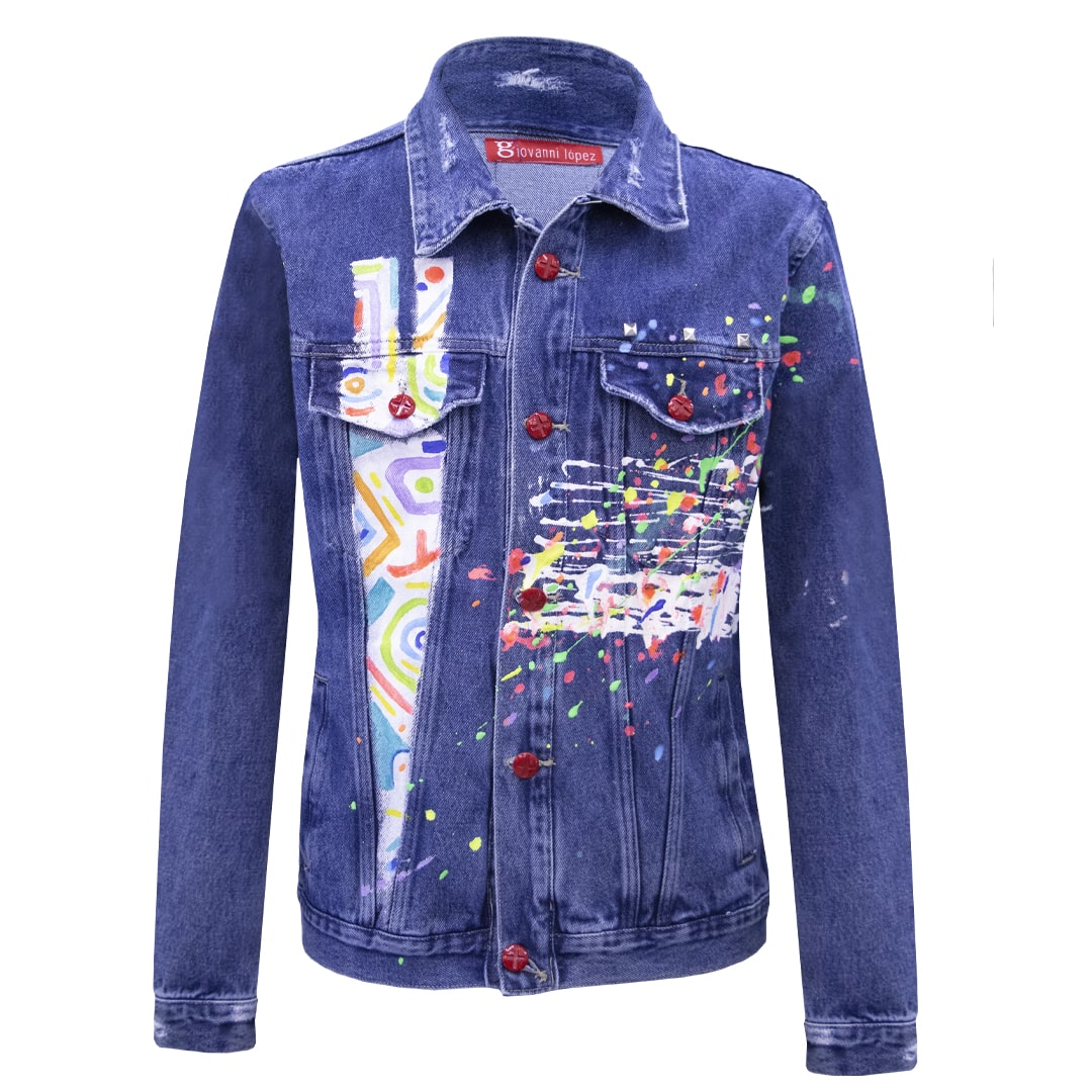 Denim jacket with colorful painted design