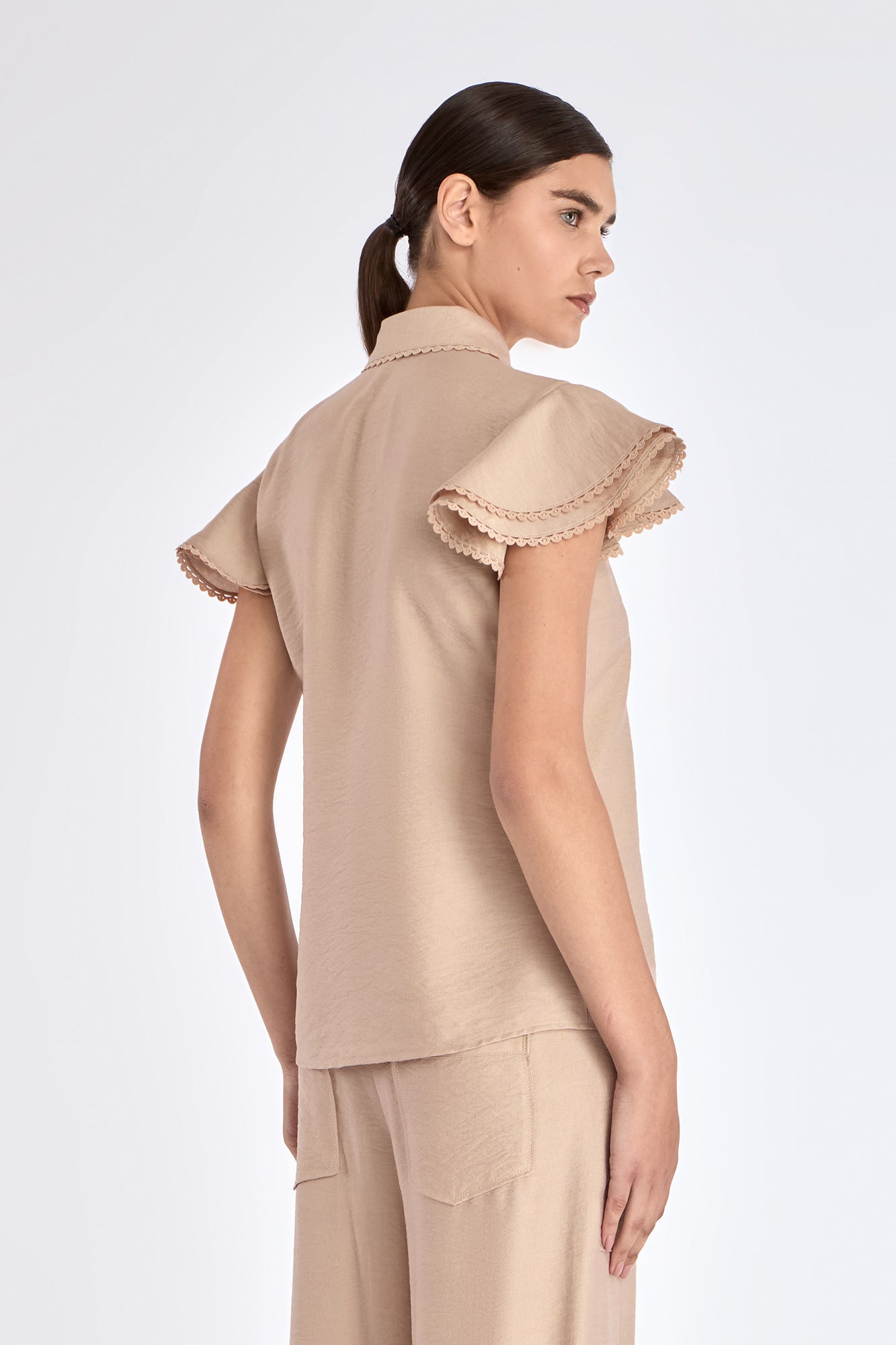 Clark Ruffle Sleeve Blouse | Nude