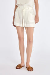 Lira Belted Linen Blend Short | Off White