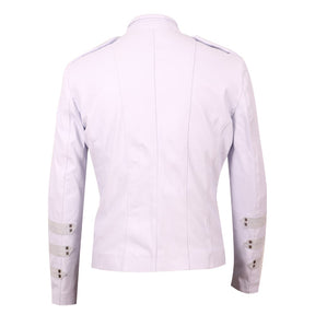 White Leather Jacket with Suede Details