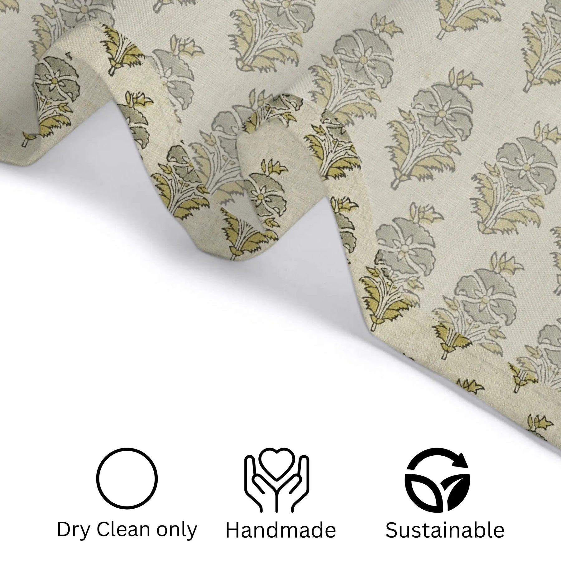 Block Print Pure Linen Shower Curtain with Ring Header - Mormukut