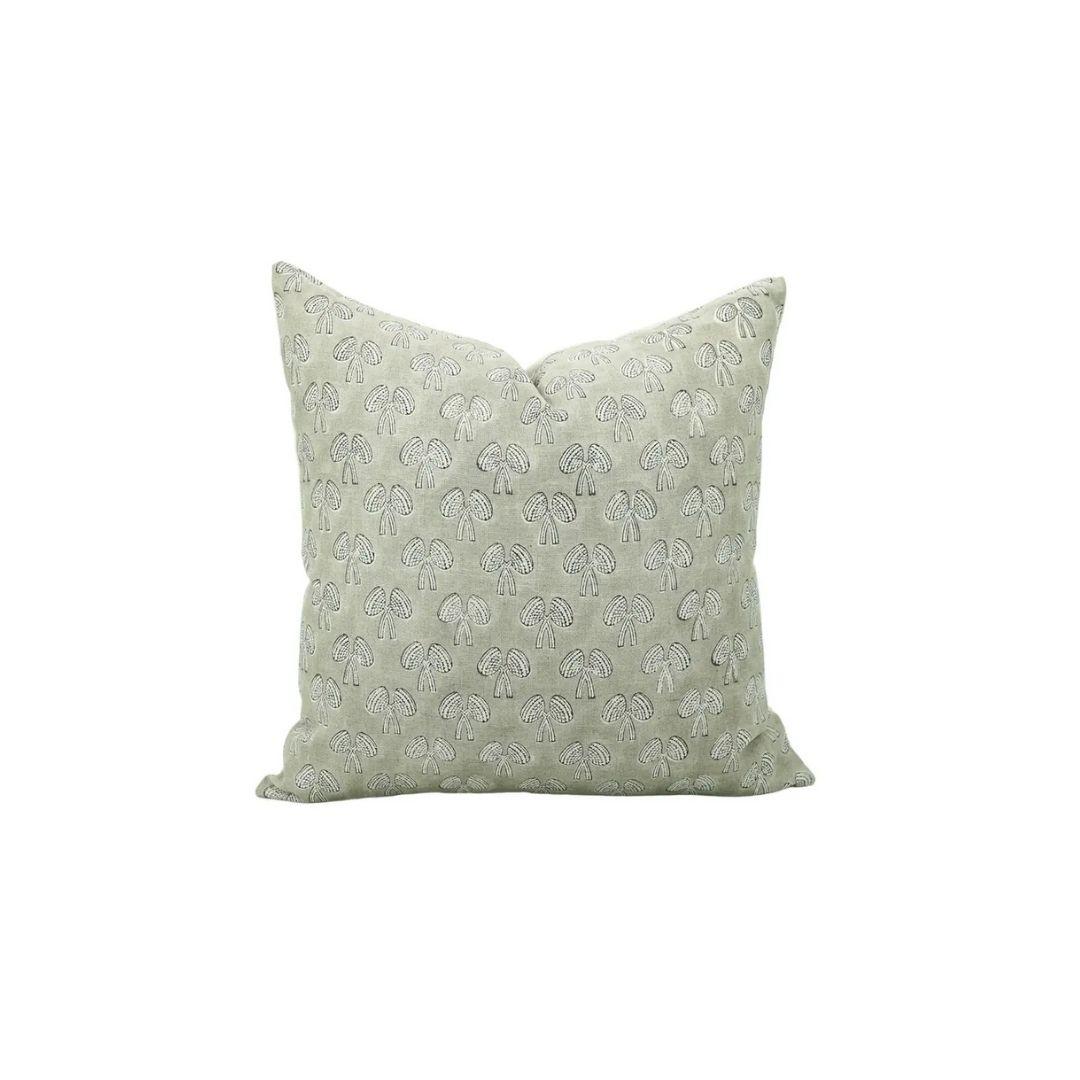 Boho Hand Block Printed Pure Linen Pillow Cover- Mushroom