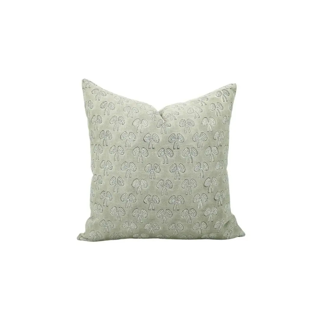 Boho Hand Block Printed Pure Linen Pillow Cover- Mushroom