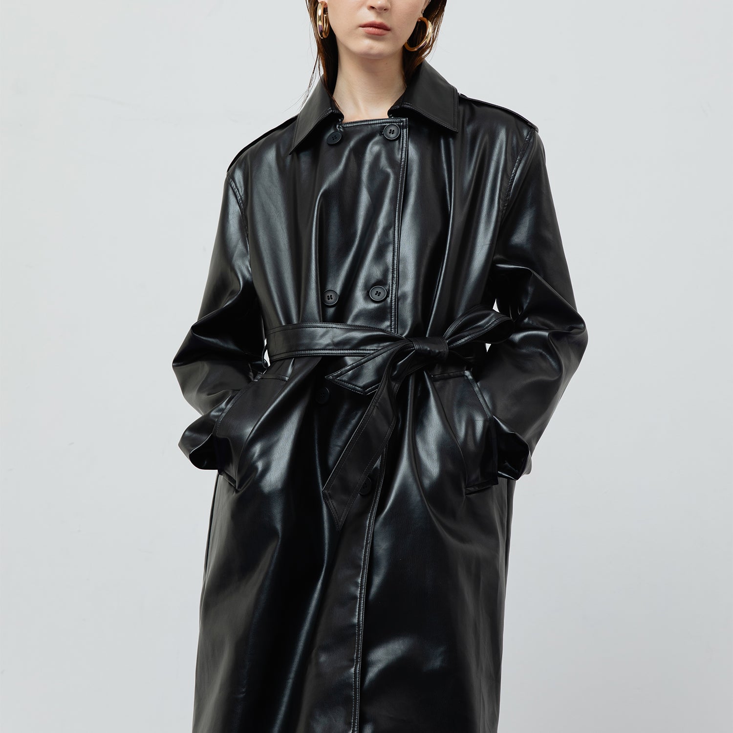 RAVEN LEATHER BLACK TRENCH COAT