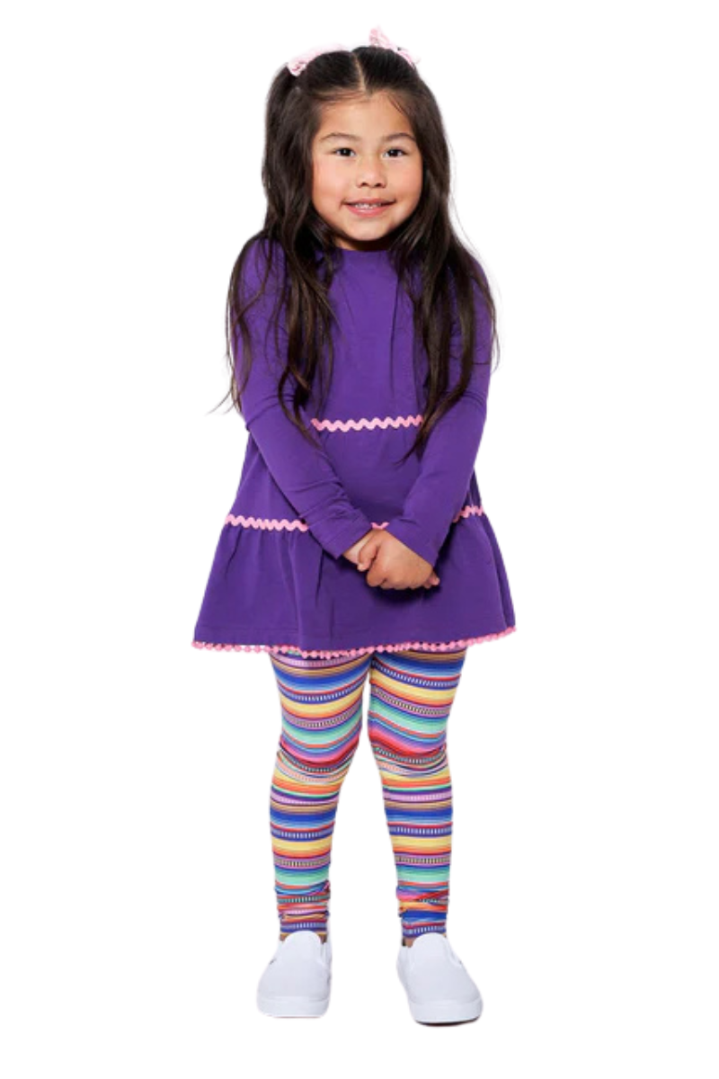 Mixed Up Clothing Girls Tiered Tunic and Legging Set Purple Multicolor Stripe