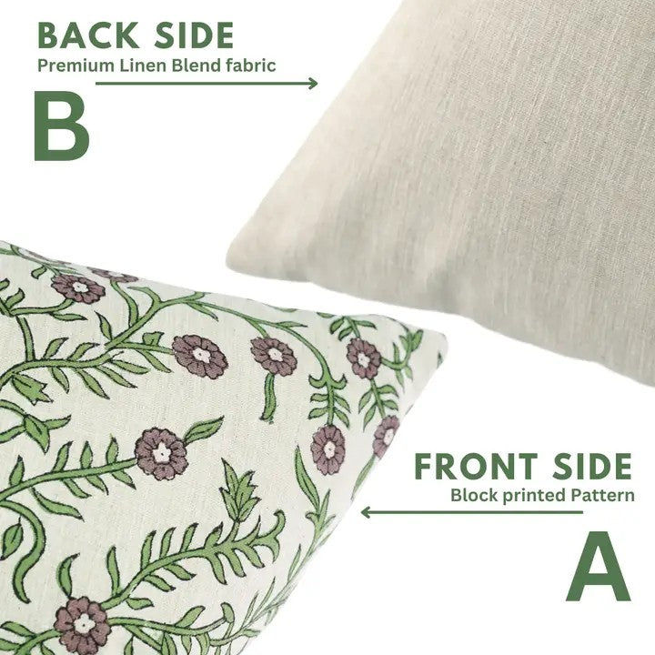 Decorative Block Printed Linen Blend Pillow Cover -  Shehjan
