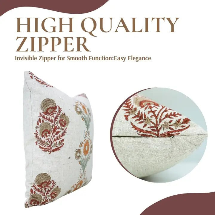 Natural Hand Block Printed Desgin Viscose Linen Pillow Cover - Vanshika Mohini