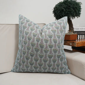 Handmade Block Print Thick Linen Throw Cushion Cover - Lotus