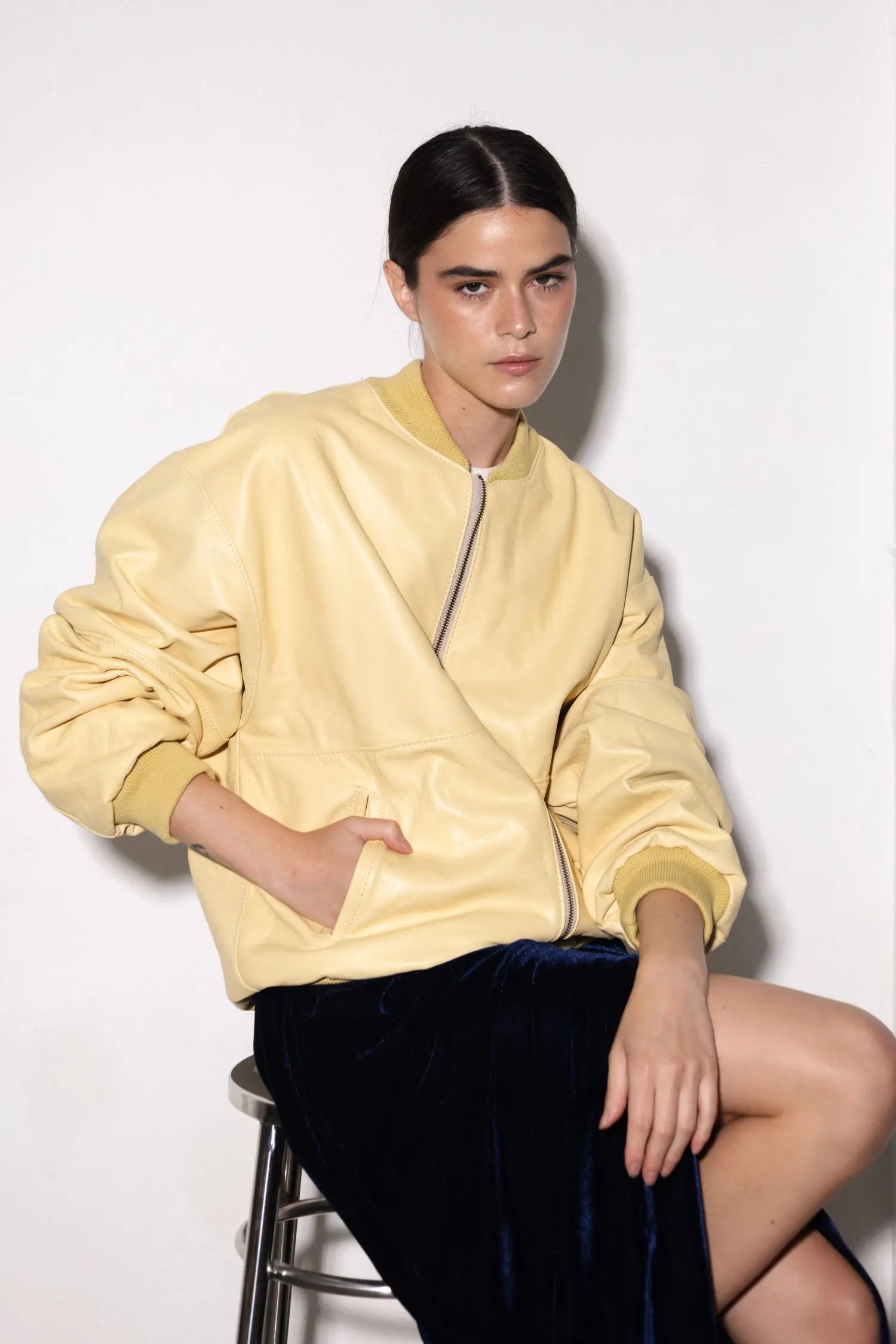 NYC Oversized Leather Bomber Jacket