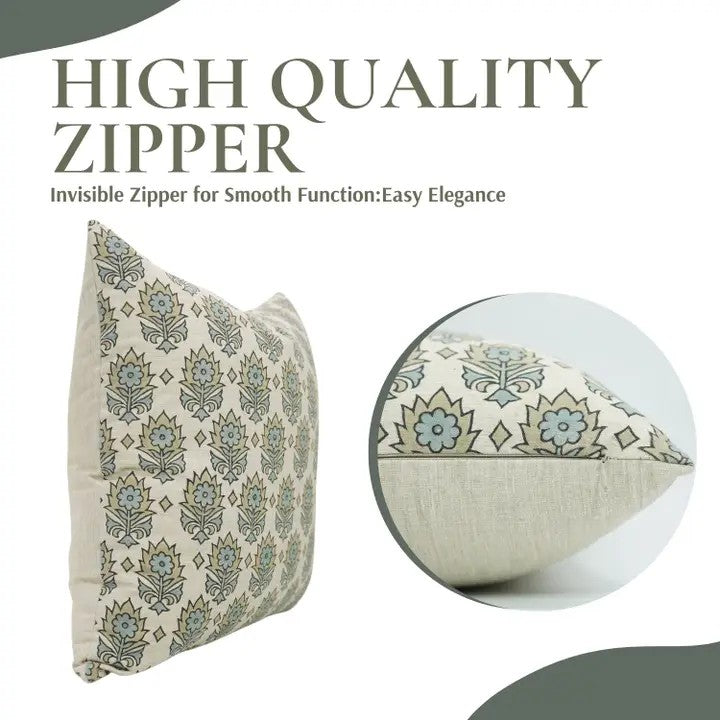Interior Décor Block Printed Linen Blend Pillow Cover - Kusum