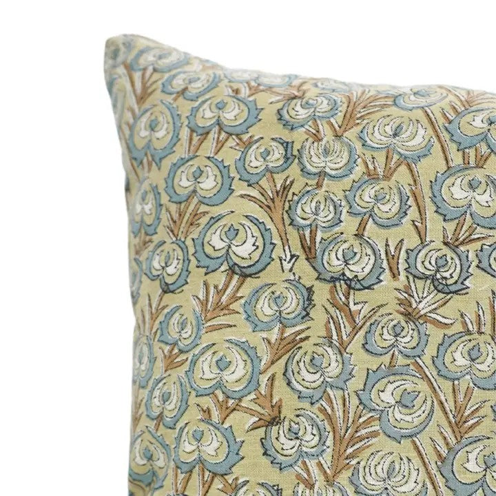 Home Decorative Hand Block Print Viscose Linen Pillow Cover- Heartvine