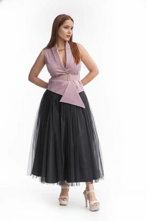 Black Skirt & Blush Pink Waist Coat – Timeless Contrast